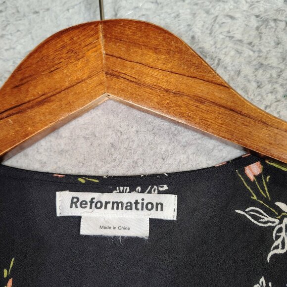 Reformation Susanna Midi Dress Women's XS Black Multi Floral Wrap Long Sleeve - Picture 4 of 12